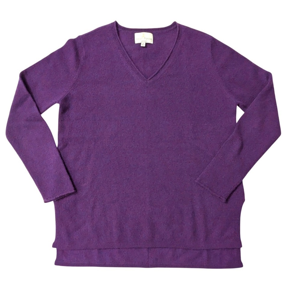 Belle France 100% Cashmere Sweater Purple V Neck Knit Women‎ M